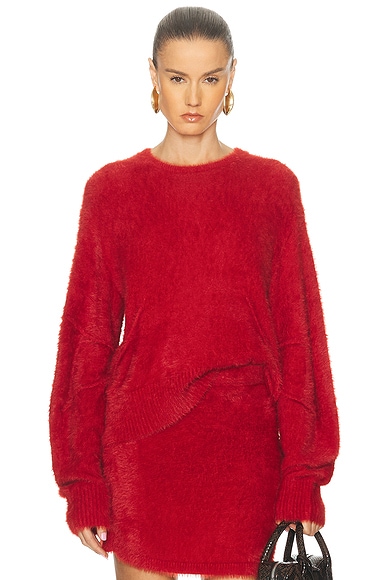 Helmut Lang Eyelash Crewneck Sweater in Red