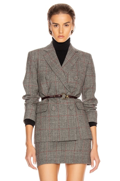 HELMUT LANG HELMUT LANG DOUBLE BREASTED BLAZER IN GRAY,PLAID,HLAN-WO173