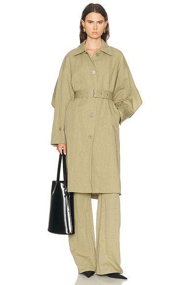Helmut Lang Cape Trench Coat in Warm Sage
