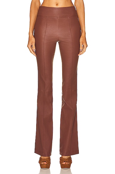 Helmut Lang Leather Bootcut Pant in Brown