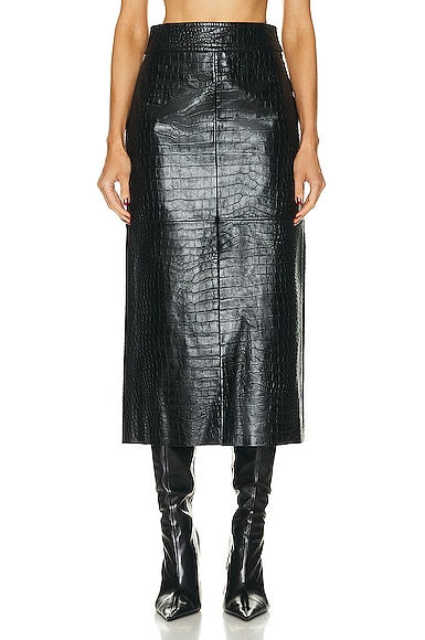 Helmut Lang Leather Midi Skirt in Black