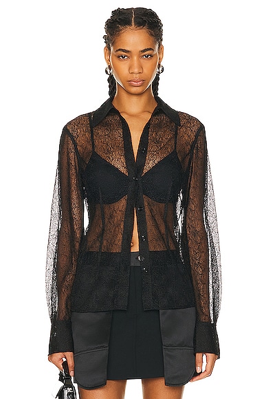 Helmut Lang Seamed Web Lace Shirt in Black