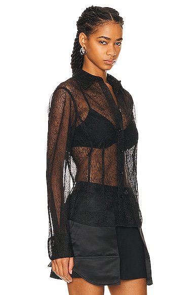 Shop Helmut Lang Seamed Web Lace Shirt In Black