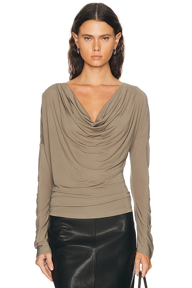 Helmut Lang Cowl Long Sleeve Top in Fallen Rock