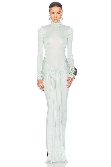 Helsa Slinky Jersey Sarong Maxi Dress in Mint