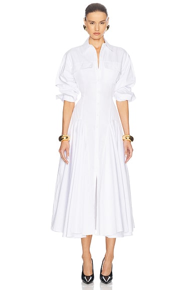 Helsa Godet Shirt Dress in White