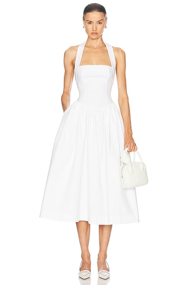 Helsa Faille Halter Midi Dress in White