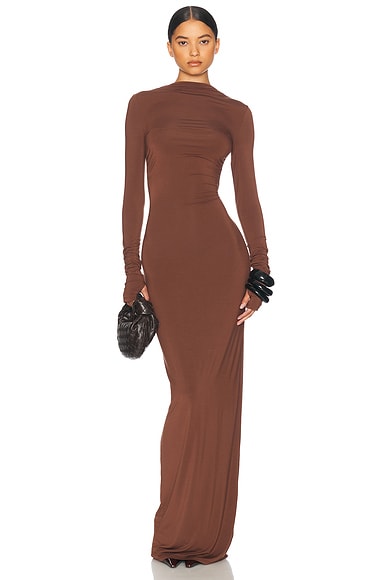 Jersey Backless Maxi Dress in Chocolate Au Lait