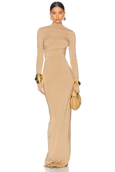 Jersey Backless Maxi Dress in Nude