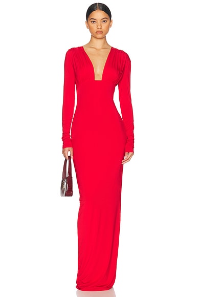 Helsa Jersey Deep V Maxi Dress in Chile