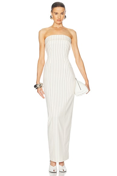 Pinstripe Long Strapless Dress