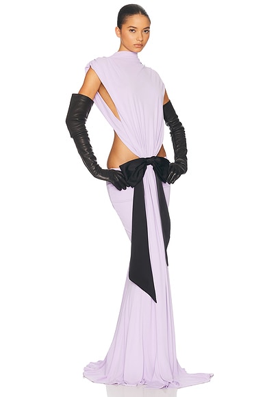 Helsa The Constantina Jersey Dress With Bow in Amethyst
