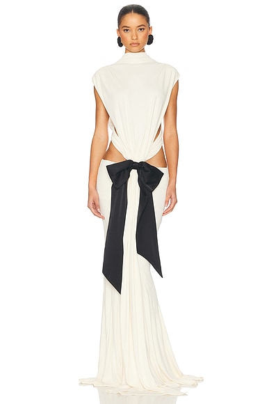 Helsa The Constantina Jersey Dress With Bow in Swiss Cream