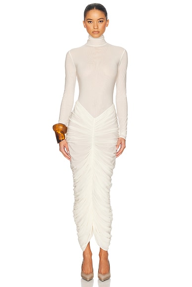 Helsa The Super Sheer Ruched Dress in Sheer Ivory
