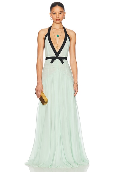 Helsa The Siren Dress in Silk Chiffon in Mint & Black