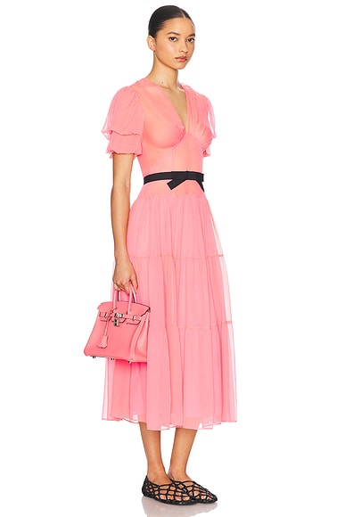 Helsa The Sasha Dress in Silk Chiffon in Coral Pink