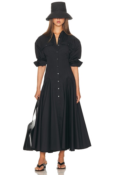 Godet Shirt Dress in Black