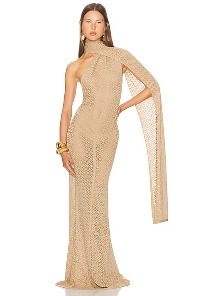 Helsa Robbyn Wrap Gown in Tan