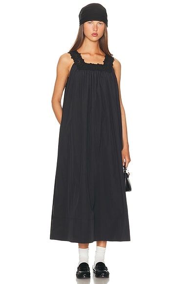 Helsa Midi Dress With Lace in Tech Poplin in Black