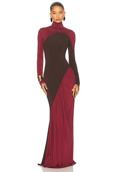 Helsa The Abstraction Color Blocked Jersey Dress in Coffee Bean & Currant