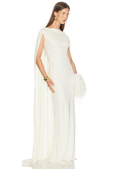 Helsa The Alva Caped Jersey Dress in Ivory