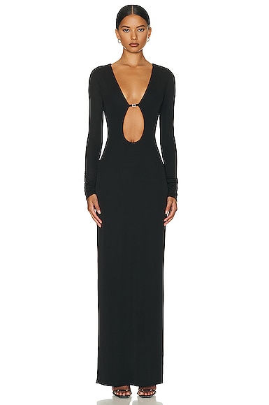 Helsa Matte Jersey Cut Out Dress in Black