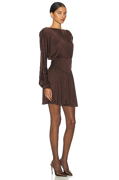 Shop Helsa Slinky Jersey Mini Dress In Chocolate Brown
