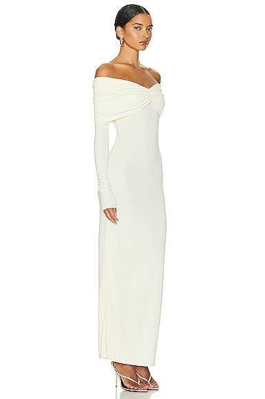 Shop Helsa Matte Jersey Off Shoulder Maxi Dress In Ivory