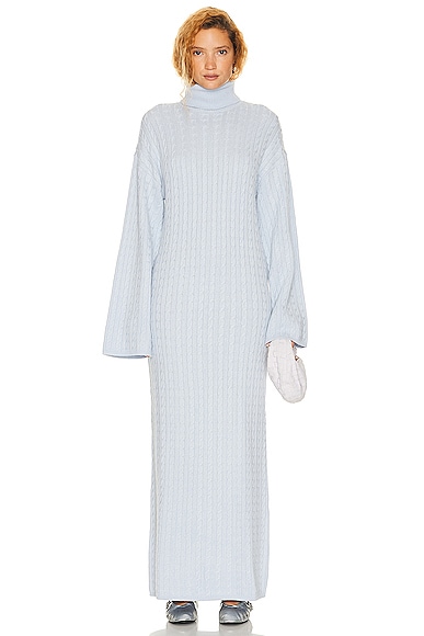 Helsa Shai Cable Knit Dress in Pale Blue