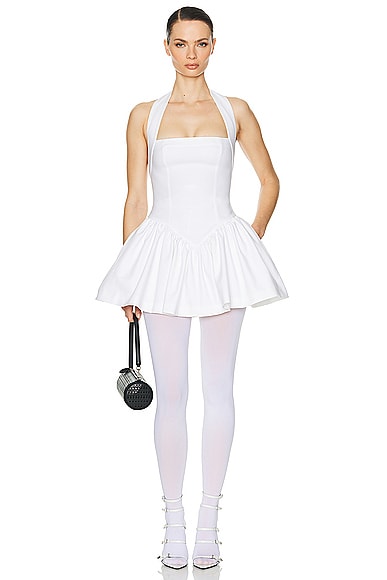 Helsa Faille Halter Mini Dress in White