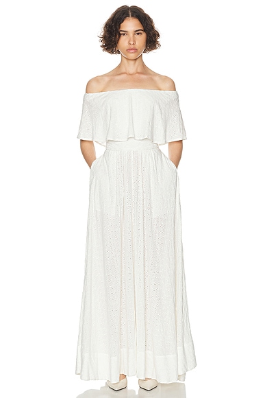 Helsa Petite Eyelet Garden Midi Dress in White