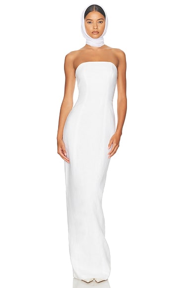 Helsa Linen Strapless Maxi Dress in Natural White