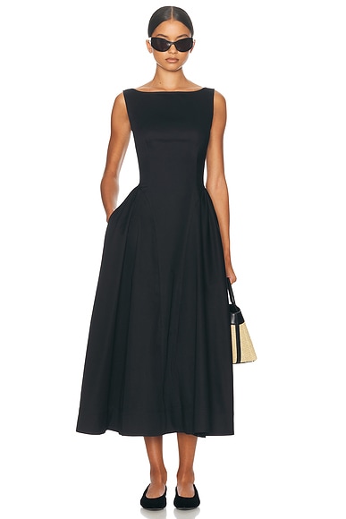 Stretch Cotton Sateen Midi Dress