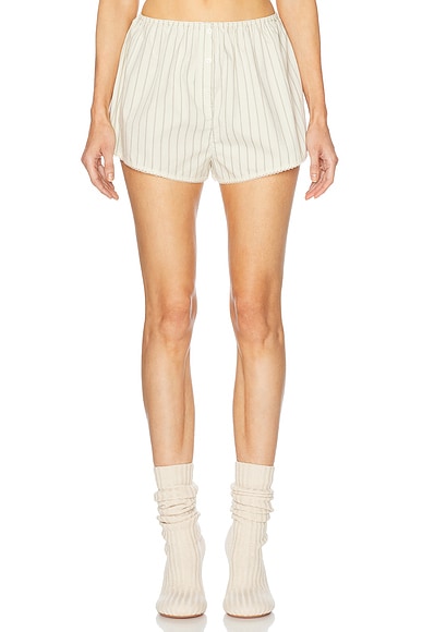 Helsa Pinstripe Poplin House Short in Cream & Black Stripe