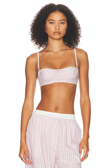 Helsa Wide Stripe Poplin Bra in Mauve Stripe