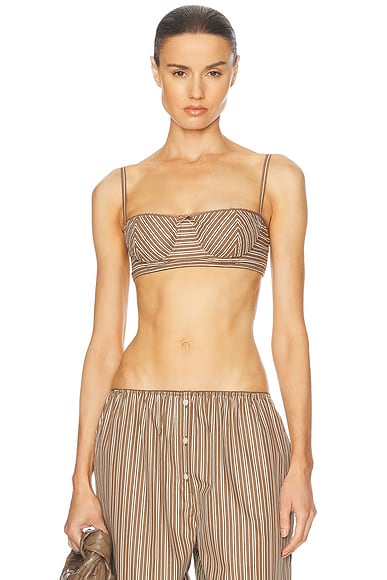 Helsa Pinstripe Poplin Bra in Brown & Cream Stripe