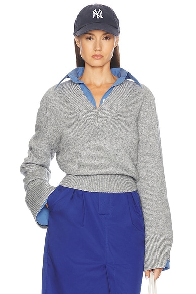 Helsa Talena V Neck Sweater in Heather Grey