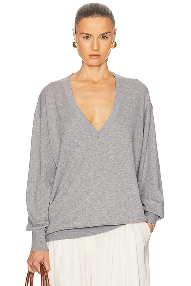 Helsa Quintana Oversized V Neck Sweater in Heather Grey