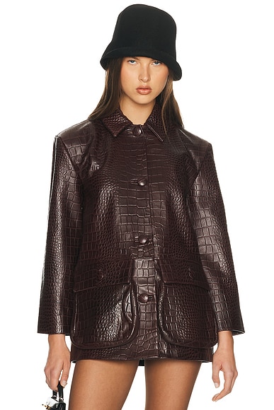Helsa Schoolyard Jacket in Leather With Croc Emboss in Fudge