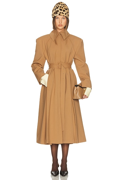 Helsa Wool Blend Midi Trench in Nutmeg
