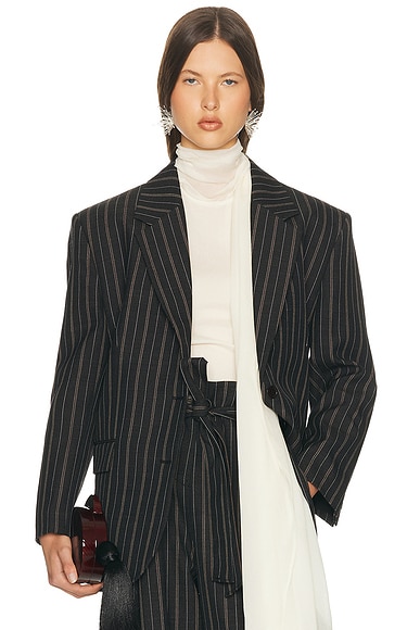 Helsa Stripe Twill Boyfriend Blazer in Dark Grey Stripe