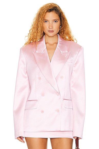 Helsa Heavy Satin Double Breasted Jacket In Pale Pink