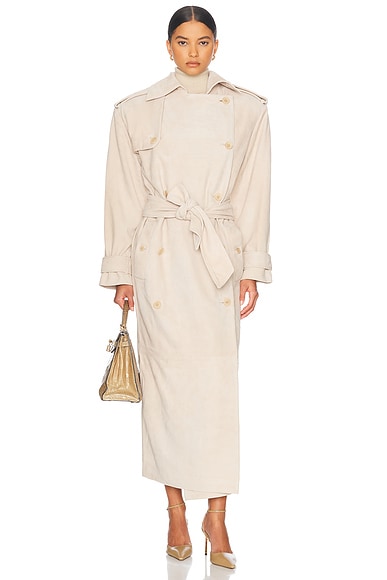 Helsa Suede Trench Coat in Clay