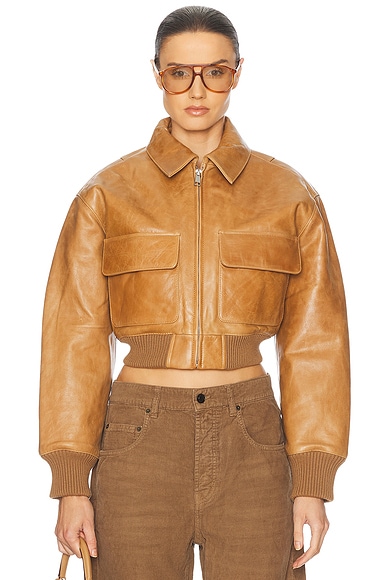 Helsa The Leather Bomber Jacket in Saddle Brown