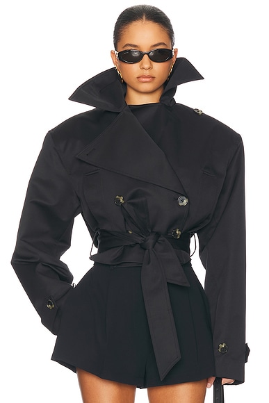 Helsa Oversized Cropped Trench in Black