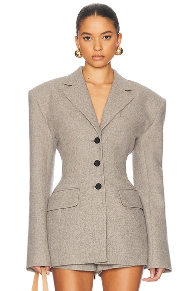 Helsa The Tweed S Curve Blazer in Taupe Melange
