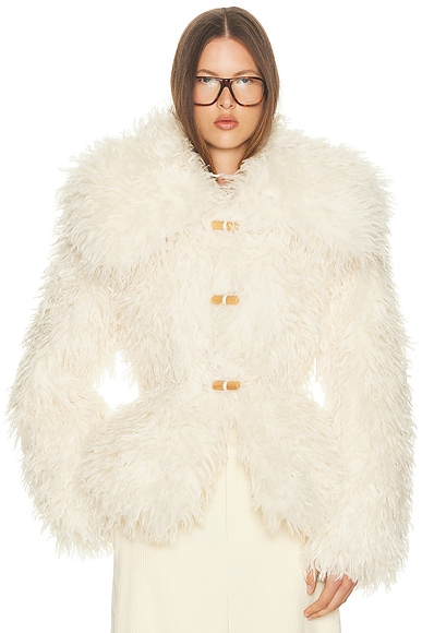 Dramatic Collar Faux Shearling Jacket