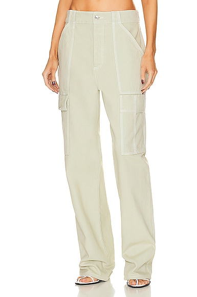 Helsa Wide Cargo Workwear Pants in Sage | FWRD