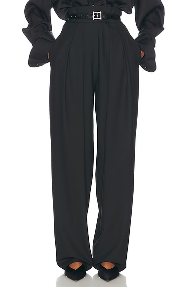 商品画像：Black Smocked Waist Straight Leg Ruffle Pants 1