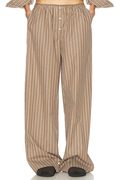 Helsa Pinstripe Poplin House Pants in Brown & Cream Stripe